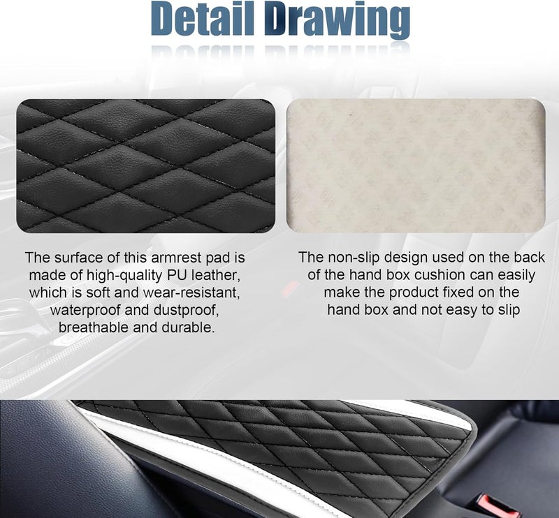 Vrasly Car Center Console Cover, Universal Leather Waterproof Armrest Seat Box Cover Protector, Comfortable Car Decor Accessories Fit for Most Cars, Vehicles, SUVs-White - Image 3